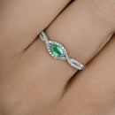 0.32 Carat Genuine Zambian Emerald and White Diamond 14K White Gold Ring-14