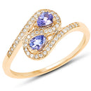 0.42 Carat Genuine Tanzanite and White Diamond 14K Yellow Gold Ring-4