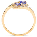 0.42 Carat Genuine Tanzanite and White Diamond 14K Yellow Gold Ring-5