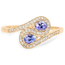 0.42 Carat Genuine Tanzanite and White Diamond 14K Yellow Gold Ring-6