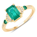 1.08 Carat Genuine Zambian Emerald and White Diamond 10K Yellow Gold Ring-2