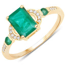 1.07 Carat Genuine Zambian Emerald and White Diamond 14K Yellow Gold Ring-5