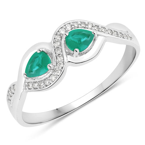 0.35 Carat Genuine Zambian Emerald and White Diamond 14K White Gold Ring