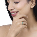 0.35 Carat Genuine Zambian Emerald and White Diamond 14K White Gold Ring-15