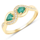 0.35 Carat Genuine Zambian Emerald and White Diamond 14K Yellow Gold Ring-5