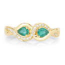 0.35 Carat Genuine Zambian Emerald and White Diamond 14K Yellow Gold Ring-7