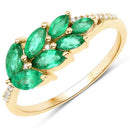 0.68 Carat Genuine Zambian Emerald and White Diamond 14K Yellow Gold Ring-6