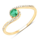 0.33 Carat Genuine Zambian Emerald and White Diamond 14K Yellow Gold Ring-5