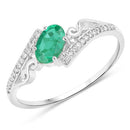 0.51 Carat Genuine Zambian Emerald and White Diamond 14K White Gold Ring-5