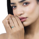 0.51 Carat Genuine Zambian Emerald and White Diamond 14K White Gold Ring-11