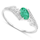 0.51 Carat Genuine Zambian Emerald and White Diamond 14K White Gold Ring-6