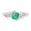 0.51 Carat Genuine Zambian Emerald and White Diamond 14K White Gold Ring-7