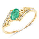 0.51 Carat Genuine Zambian Emerald and White Diamond 14K Yellow Gold Ring-5