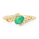 0.51 Carat Genuine Zambian Emerald and White Diamond 14K Yellow Gold Ring-7