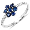 0.59 Carat Genuine Blue Sapphire and White Diamond 14K White Gold Ring-5