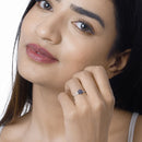 0.59 Carat Genuine Blue Sapphire and White Diamond 14K White Gold Ring-11