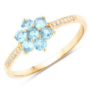 0.57 Carat Genuine Swiss Blue Topaz and White Diamond 10K Yellow Gold Ring-2