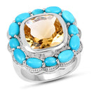 9.26 Carat Genuine Citrine and Turquoise .925 Sterling Silver Ring-4