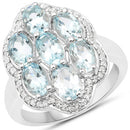 3.09 Carat Genuine Aquamarine and White Zircon .925 Sterling Silver Ring-5