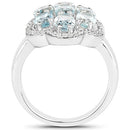 3.09 Carat Genuine Aquamarine and White Zircon .925 Sterling Silver Ring-6