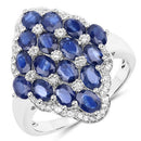 3.48 Carat Genuine Blue Sapphire and White Zircon .925 Sterling Silver Ring-5