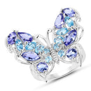 3.60 Carat Genuine Tanzanite and Swiss Blue Topaz .925 Sterling Silver Ring-5