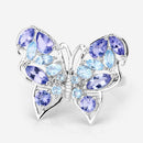 3.60 Carat Genuine Tanzanite and Swiss Blue Topaz .925 Sterling Silver Ring-8