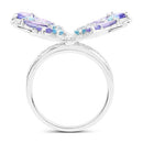 3.60 Carat Genuine Tanzanite and Swiss Blue Topaz .925 Sterling Silver Ring-6