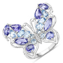 3.60 Carat Genuine Tanzanite and Swiss Blue Topaz .925 Sterling Silver Ring-5