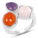 5.21 Carat Genuine Rose Quartz, Carnelian And Charolite .925 Sterling Silver Ring-4