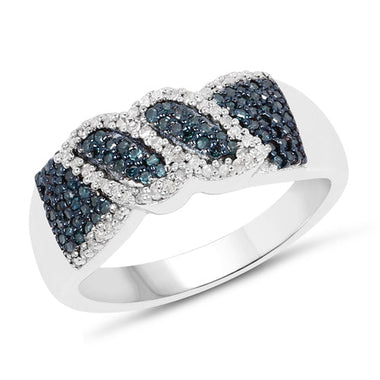 0.67 Carat Genuine Blue Diamond and White Diamond .925 Sterling Silver Ring - 0