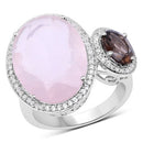 8.25 Carat Genuine Rose Quartz, Smoky Quartz And White Topaz .925 Sterling Silver Ring-4
