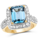 14K Yellow Gold Plated 5.03 Carat Genuine London Blue Topaz and White Topaz .925 Sterling Silver Ring-5