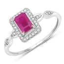 0.75 Carat Genuine Ruby and White Diamond 14K White Gold Ring-5