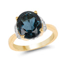 14K Yellow Gold Plated 6.09 Carat Genuine London Blue Topaz & White Diamond .925 Sterling Silver Ring-4