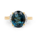 14K Yellow Gold Plated 6.09 Carat Genuine London Blue Topaz & White Diamond .925 Sterling Silver Ring-6