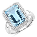 5.81 Carat Genuine Blue Topaz and White Diamond .925 Sterling Silver Ring-2