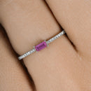 0.22 Carat Genuine Ruby and White Diamond 14K White Gold Ring-14