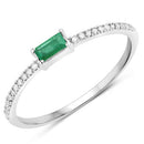 0.18 Carat Genuine Zambian Emerald and White Diamond 14K White Gold Ring-5