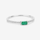 0.18 Carat Genuine Zambian Emerald and White Diamond 14K White Gold Ring-10