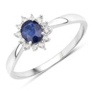 0.44 Carat Genuine Blue Sapphire and White Diamond 14K White Gold Ring-5