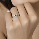 0.44 Carat Genuine Blue Sapphire and White Diamond 14K White Gold Ring-10