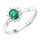 0.40 Carat Genuine Zambian Emerald and White Diamond 14K White Gold Ring-5