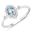0.48 Carat Genuine Aquamarine and White Diamond 14K White Gold Ring-5