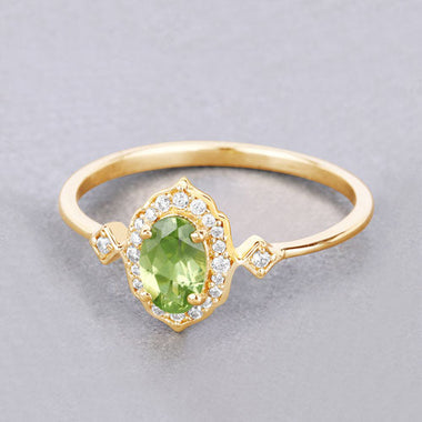 0.49 Carat Genuine Peridot and White Diamond 10K Yellow Gold Ring - 0