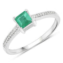 0.67 Carat Genuine Zambian Emerald and White Diamond 14K White Gold Ring-5