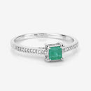 0.67 Carat Genuine Zambian Emerald and White Diamond 14K White Gold Ring-10