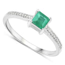 0.67 Carat Genuine Zambian Emerald and White Diamond 14K White Gold Ring-6
