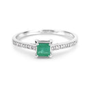 0.67 Carat Genuine Zambian Emerald and White Diamond 14K White Gold Ring-7