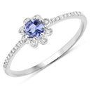 0.30 Carat Genuine Tanzanite and White Diamond 14K White Gold Ring-2